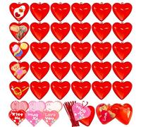 Blvochnnt 30 Pack Valentine Hearts Plastic Filled Candy Box with Cards Wires Sets,2.6 Inch Red Heart Shaped Fillable Hanging Ornament Container for Valentine Party Favor,Birthday,Wedding Supplies