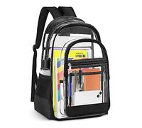 Blvornl Heavy Duty Transparent Clear Backpack See Through Backpacks for Sports,Work,Stadium,Security Travel, Black, 16.53 * 11.81 * 7.08in, Clear Bag Stadium Approved