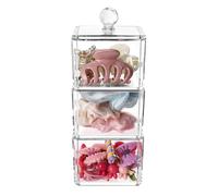 BLVRYVIO Hair Accessory Organizer, 3 Drawer Clear Plastic Stackable Jewellery Accessories Container Storage Holder with 1 Lid (3.82L X 3.82W X7.87H, Clear)