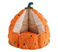 BLWOTMOR Cozy Pumpkin Shaped Cat Bed with Detachable Pad Accessory for Cold Months Multipurpose Soft Material Orange Warm Winter House, 60x60x50cm