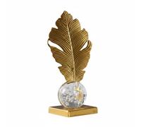BLWOTMOR Crystal Decorative Ball Glass Sphere Iron Loop Floral Table Sculpture Compact Artistic Decor Suitable for Bedroom Shelves Entryway, Ginkgo Leaf Crystal