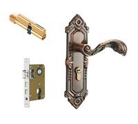 BLWOTMOR Indoor Door Lock European Style Mortise Lock Set Lever Handle Long Backplate Strike Plate Keys Manganese Steel, A Type, 125/60 Lock Body, European Style Yellow Antique Bedroom Bearing Lock