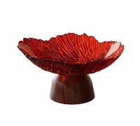 BLWOTMOR Industrial Tray Classic Fruit Bowl Unique Faux Wood Base PET Material Suitable for Entryway Organization Gift Giving Home Decoration, Red, Round Base