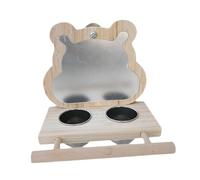 BLWOTMOR Parrots Mirror Feeder Bird Perch with Mirror and Feeding Cups Wooden Parrot Mirror Toy Water Feeder Perch Dish Suitable for Small Animal Birds Eat, Bear