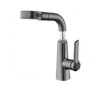 BLWOTMOR Sink Faucet Single Hole Basin Tap Mixer with Tall Curved Spout and Handheld Sprayer Copper Build for Easy Temperature Control Suitable for Home Rental, Gunmetal Gray
