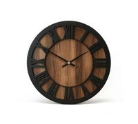 BLWOTMOR Wall Clock Silent Round Clock Minimalist Frameless Clock Modern Decor Clock With Stable Mechanism For Consistent Time Suitable for bedroom living room, Black Frame, Wood Center, 30CM, 77
