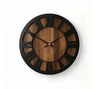 BLWOTMOR Wall Clock Silent Round Clock Minimalist Frameless Clock Modern Decor Clock With Stable Mechanism For Consistent Time Suitable for bedroom living room, Black Frame, Wood Center, 20CM, 77