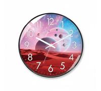 BLWOTMOR Wall Clock Space Theme Clock Round Wall Clock Silent Non Ticking Clock Large Numbers Clock With Sturdy Frame Suitable for bedroom nursery study living, 20CM, Planet A-black Frame