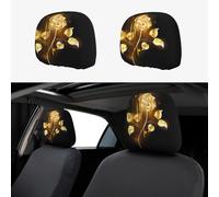 BLWSLC 2-piece gold rose printed car headrest covers elastic car headrest covers suitable for trucks and vans