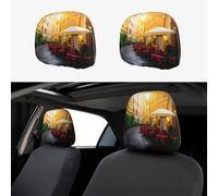 BLWSLC 2-piece Italian Old Street printed car headrest covers elastic car headrest covers suitable for trucks and vans