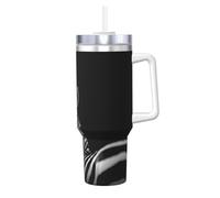 BLWSLC 40oz Black & White Zebra Printed Instant Mug with Handle and Straw Stainless Steel Travel Coffee Mug Suitable for car interiors and Travel