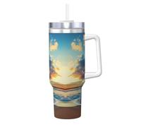 BLWSLC 40oz Sunset Beach1 Printed Instant Mug with Handle and Straw Stainless Steel Travel Coffee Mug Suitable for car interiors and Travel