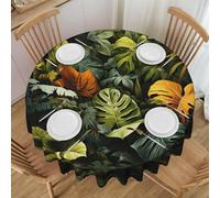 BLWSLC 60-Inch Round Tablecloth Tropical Rainforest Palm Leaves Printed Cafe Decor Tablecloth Suitable for Cafes and Kitchens