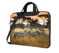 BLWSLC 600D Oxford Cloth Shockproof Laptop Shoulder Bag Africa Grassland Zebra Printed Laptop Tote Bag For Everyday Use 14 inch