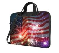 BLWSLC 600D Oxford Cloth Shockproof Laptop Shoulder Bag Firework American Flag Bright Printed Laptop Tote Bag For Everyday Use 14 inch