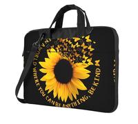 BLWSLC 600D Oxford Cloth Shockproof Laptop Shoulder Bag Sunflower on Black Background Printed Laptop Tote Bag For Everyday Use 15.6 inch