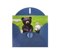BLWSLC 6x4-inch Bear Buddy Printed Blue Greeting Card Set with Envelope - Wedding/Birthday Invitations