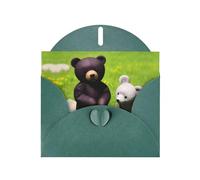 BLWSLC 6x4-inch Bear Buddy Printed Dark Green Greeting Card Set with Envelope - Wedding/Birthday Invitations