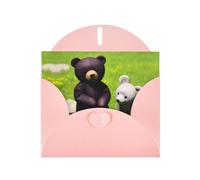BLWSLC 6x4-inch Bear Buddy Printed Pink Greeting Card Set with Envelope - Wedding/Birthday Invitations
