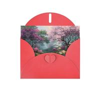 BLWSLC 6x4-inch Big tree by the river Printed Red Greeting Card Set with Envelope - Wedding/Birthday Invitations