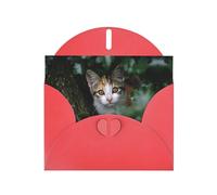 BLWSLC 6x4-inch Cat behind the tree Printed Red Greeting Card Set with Envelope - Wedding/Birthday Invitations