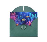 BLWSLC 6x4-inch Colorful underwater world Printed Dark Green Greeting Card Set with Envelope - Wedding/Birthday Invitations