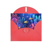 BLWSLC 6x4-inch Colorful underwater world Printed Red Greeting Card Set with Envelope - Wedding/Birthday Invitations