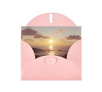BLWSLC 6x4-inch Light on the sea level Printed Pink Greeting Card Set with Envelope - Wedding/Birthday Invitations