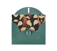 BLWSLC 6x4-inch Red berries on the vine Printed Dark Green Greeting Card Set with Envelope - Wedding/Birthday Invitations