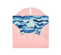 BLWSLC 6x4-inch Sailing boat on the sea Printed Pink Greeting Card Set with Envelope - Wedding/Birthday Invitations