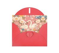 BLWSLC 6x4-inch Swans in the Flowers Printed Red Greeting Card Set with Envelope - Wedding/Birthday Invitations