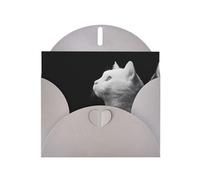 BLWSLC 6x4-inch White cat looking into the distance Printed Gray Greeting Card Set with Envelope - Wedding/Birthday Invitations