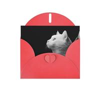 BLWSLC 6x4-inch White cat looking into the distance Printed Red Greeting Card Set with Envelope - Wedding/Birthday Invitations