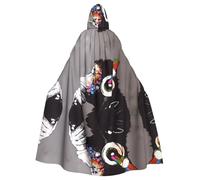 BLWSLC Adult Holiday Hooded Cape Monkey Music Printed Party Hooded Cape Suitable For Stage Performances And Parties