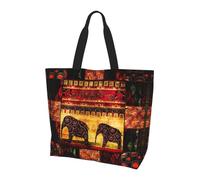BLWSLC African Elephant Patchwork pattern tote shoulder bag, travel duffel bag for daily shopping, beach and fitness