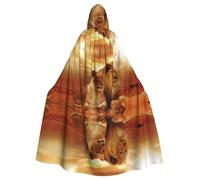 BLWSLC African Lion and Lioness Printed hooded cape, long decorative cloak, suitable for cosplay, stage performances, or holiday parties.