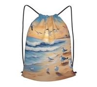 BLWSLC airborne seagulls Printed Travel Drawstring Backpack Gym Drawstring Bag Portable Suitable For Short Trips, Black, S
