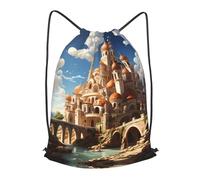 BLWSLC Anime Castle Sky Printed Travel Drawstring Backpack Gym Drawstring Bag Portable Suitable For Short Trips, Black, S
