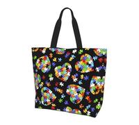 BLWSLC Autism Awareness Puzzle Pieces Heart pattern tote shoulder bag, travel duffel bag for daily shopping, beach and fitness
