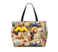 BLWSLC Beach shells Patterned travel bag, large capacity shoulder bag, suitable for vacations, travel, and gym use.
