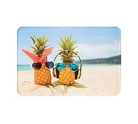 BLWSLC Beach Two Pineapples Sea 16x24in non-slip flannel floor mat with a pattern suitable for indoor and outdoor use home decor