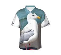 BLWSLC Beach Vacation Short-Sleeved Shirt Men's Cute Seagull Printed Hawaiian Shirt A Must-Have for Beach Travel, Black, XL