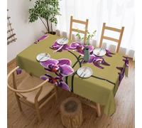 BLWSLC Beautiful Orchids Patterned Rectangular Tablecloth, lace-Trimmed, Washable, Suitable for Home Kitchens and Dining Rooms.