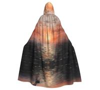 BLWSLC Beautiful sunset Printed hooded cape, long decorative cloak, suitable for cosplay, stage performances, or holiday parties.