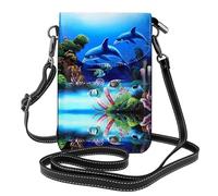BLWSLC Beautiful Underwater World Dolphins Coral Printed phone wallet and shoulder bag, stylish, perfect for shopping, travel, camping, and everyday use.
