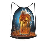 BLWSLC Beer foam Printed Travel Drawstring Backpack Gym Drawstring Bag Portable Suitable For Short Trips, Black, M