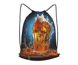 BLWSLC Beer foam Printed Travel Drawstring Backpack Gym Drawstring Bag Portable Suitable For Short Trips, Black, M