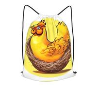 BLWSLC Bird's Nest Golden Chicken Printed Travel Drawstring Backpack Gym Drawstring Bag Portable Suitable For Short Trips, Black, S