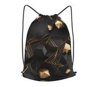 BLWSLC black and gold plaid Printed Travel Drawstring Backpack Gym Drawstring Bag Portable Suitable For Short Trips