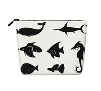 BLWSLC Black and White Fish Printed single layer cosmetic bag, storage bag, suitable for daily storage, a must-have for business trips.
